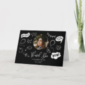 Afstuderen doodle met Afstuderen foto zwart Bedankkaart (Voorkant)