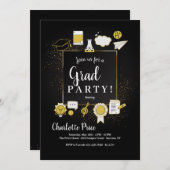 Afstuderen Doodles Invitation Kaart (Voorkant / Achterkant)