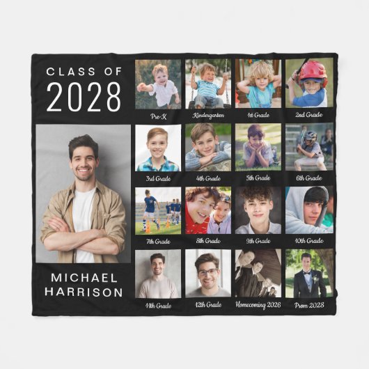 Afstuderen door de jaren 17 Foto zwart Fleece Deken (Voorkant (Horizontaal))