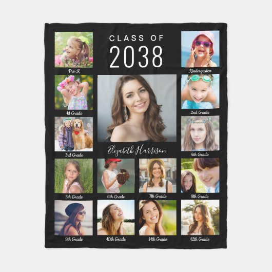 Afstuderen door jaren Foto Collage Black Fleece Deken (Voorkant)