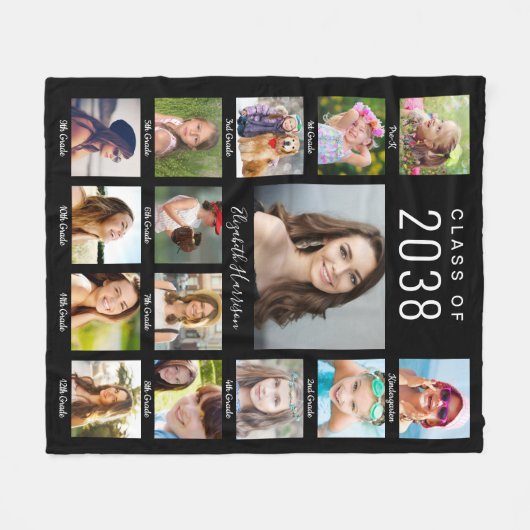 Afstuderen door jaren Foto Collage Black Fleece Deken (Voorkant (Horizontaal))
