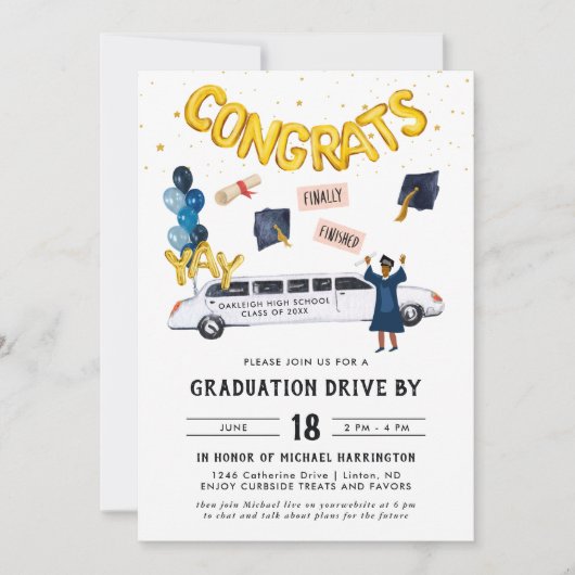 Afstuderen door paradepartij | Witte Limo Kaart (Voorkant)