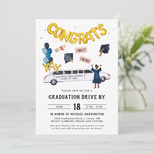 Afstuderen door paradepartij | Witte Limo Kaart (Staand voorkant)