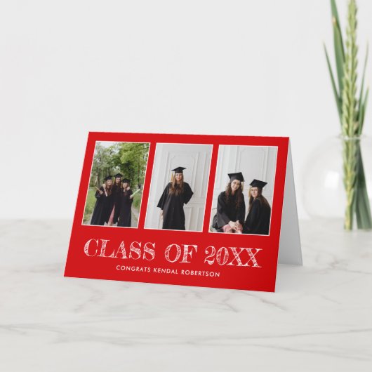 Afstuderen Drie Foto Collage Gefeliciteerd Rood Kaart (Voorkant)