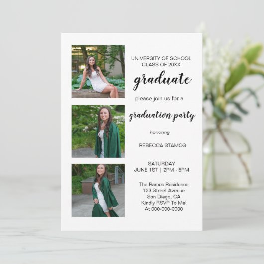 Afstuderen drie Fotogradatie Partij Uitnodiging (Staand voorkant)
