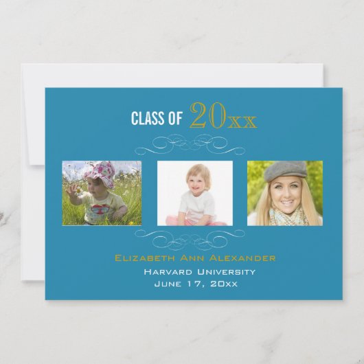 Afstuderen drie Fotoparty-uitnodigingen Kaart (Voorkant)