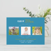 Afstuderen drie Fotoparty-uitnodigingen Kaart (Staand voorkant)