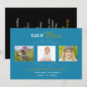 Afstuderen drie Fotoparty-uitnodigingen Kaart (Voorkant / Achterkant)