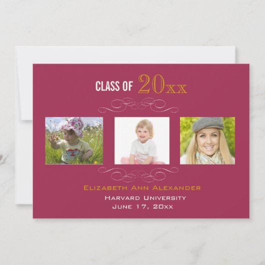 Afstuderen drie Fotoparty-uitnodigingen Kaart (Voorkant)