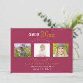 Afstuderen drie Fotoparty-uitnodigingen Kaart (Staand voorkant)