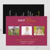 Afstuderen drie Fotoparty-uitnodigingen Kaart (Voorkant / Achterkant)