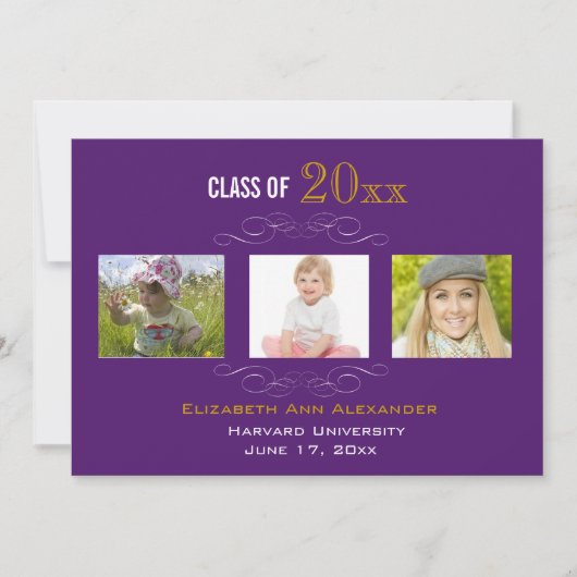 Afstuderen drie Fotoparty-uitnodigingen Kaart (Voorkant)