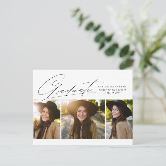 Afstuderen drie foto's eenvoudig modern afstuderen briefkaart (Staand voorkant)