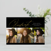 Afstuderen drie foto's eenvoudig modern afstuderen folie uitnodiging (Staand Voorkant)