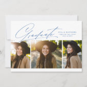 Afstuderen drie foto's eenvoudig modern blauw afst kaart (Voorkant)