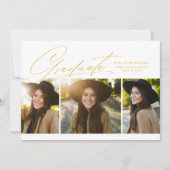 Afstuderen drie foto's eenvoudig modern gouden gee kaart (Voorkant)