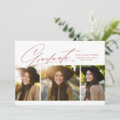 Afstuderen drie foto's eenvoudig modern rood afstu kaart (Staand voorkant)