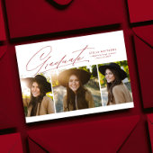 Afstuderen drie foto's eenvoudig modern rood afstu kaart