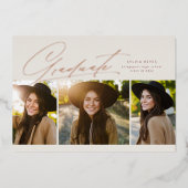 Afstuderen drie foto's met eenvoudig roos afstuder folie uitnodiging (Voorkant)