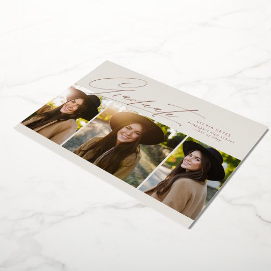 Afstuderen drie foto's met eenvoudig roos afstuder folie uitnodiging (Gedraaid)