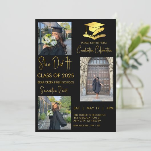 Afstuderen drie foto's modern afstuderen kaart (Staand voorkant)