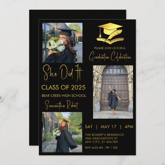 Afstuderen drie foto's modern afstuderen kaart (Voorkant / Achterkant)