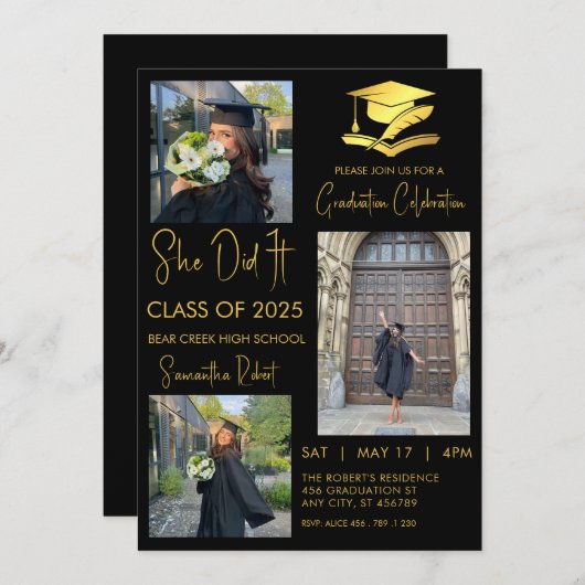 Afstuderen drie foto's modern afstuderen kaart (Voorkant / Achterkant)