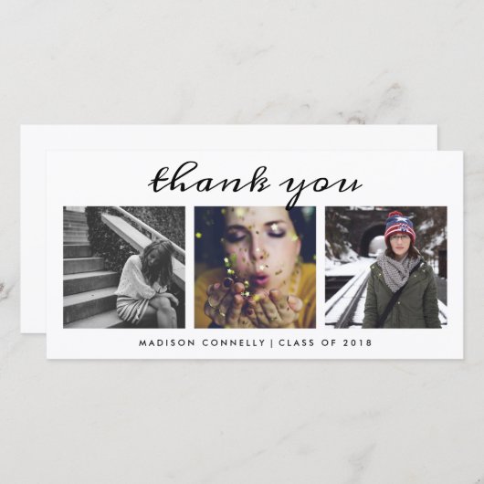 Afstuderen drie foto's | Moderne dank u Bedankkaart (Voorkant / Achterkant)