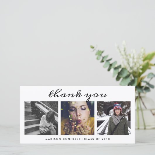 Afstuderen drie foto's | Moderne dank u Bedankkaart (Staand voorkant)