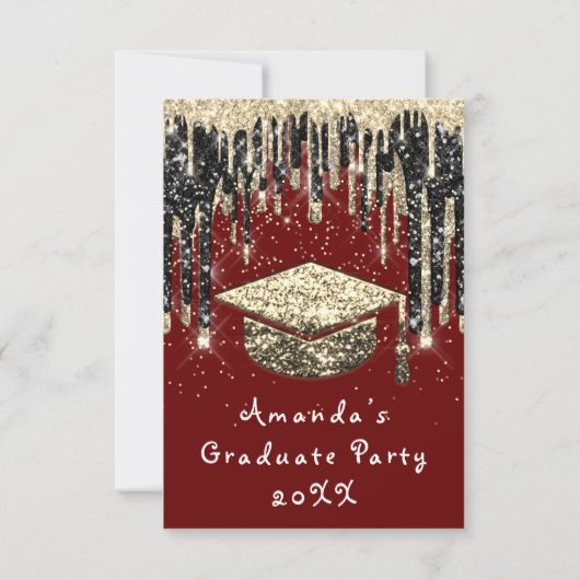 Afstuderen Drip Glitter BurgundGold-Confetti Kaart (Achterkant)