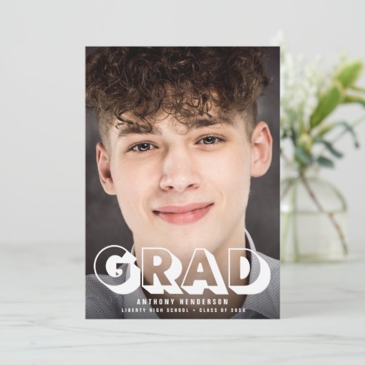 Afstuderen drive by party Photo Cool White Script Kaart (Staand voorkant)