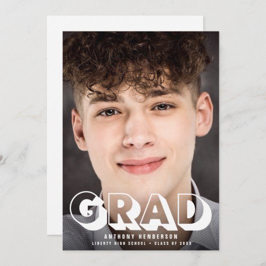 Afstuderen drive by party Photo Cool White Script Kaart (Voorkant / Achterkant)