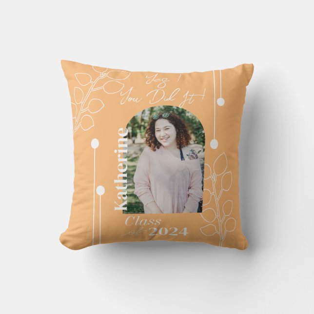 Afstuderen Eenvoudig gebladerte foto Sinaasappel Kussen (Voorkant)