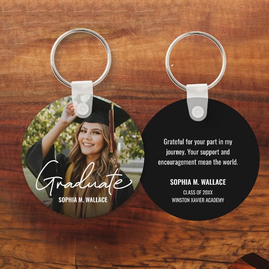 Afstuderen Eenvoudig Modern Script Custom Photo Be Sleutelhanger
