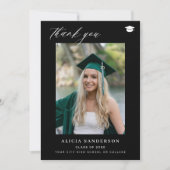 Afstuderen eenvoudig modern zwart foto afstuderen bedankkaart (Voorkant)