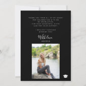 Afstuderen eenvoudig modern zwart foto afstuderen bedankkaart (Achterkant)