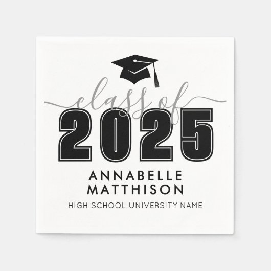 Afstuderen eenvoudig zwart wit Afstuderen Servet (Voorkant)