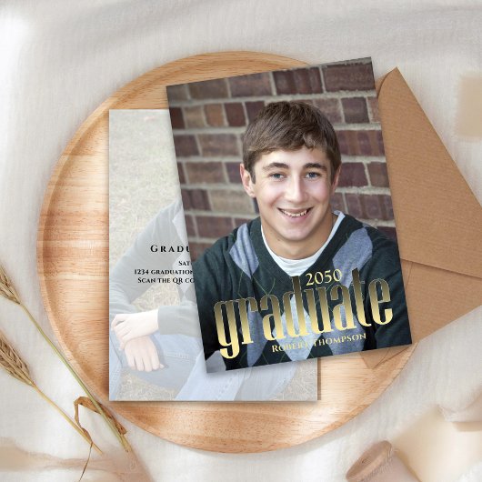 Afstuderen Eenvoudige foto Zwart en Goud Typografi Kaart