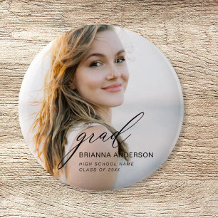 Afstuderen eenvoudige moderne script minimalistisc ronde button 5,7 cm