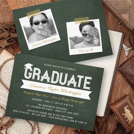 Afstuderen Eenvoudige Ribbon Chalkboard Graduation Kaart