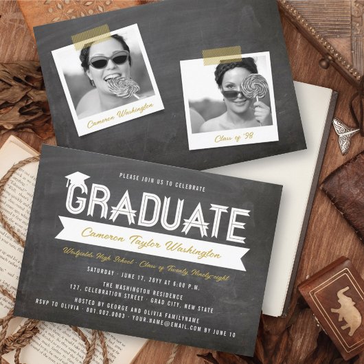 Afstuderen Eenvoudige Ribbon Chalkboard Graduation Kaart