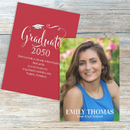 Afstuderen eenvoudige rode fotosjabloon typografie kaart