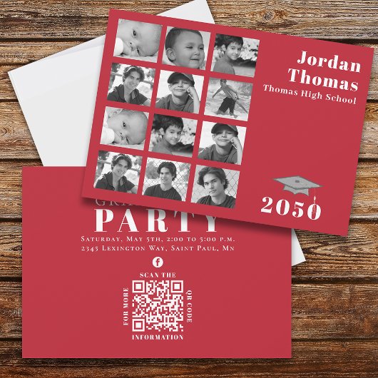 Afstuderen Eenvoudige Rode QR-code voor multi-foto Kaart