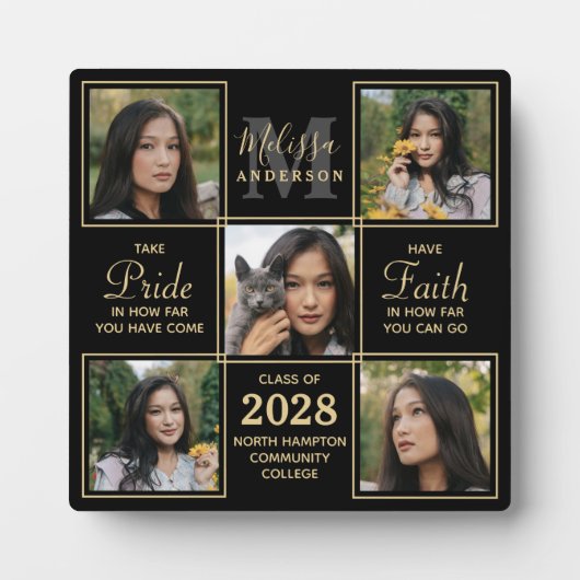 Afstuderen Elegant 5 Afbeelding Black Gold Afstude Fotoplaat (Voorkant)