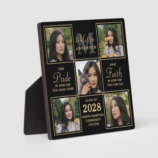 Afstuderen Elegant 5 Afbeelding Black Gold Afstude Fotoplaat (Voorkant)