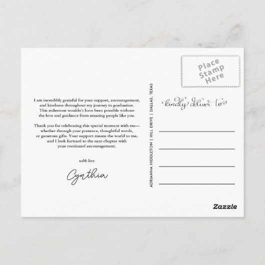 Afstuderen Elegant Bedankt Script Afstudeerder Fot Briefkaart (Achterkant)