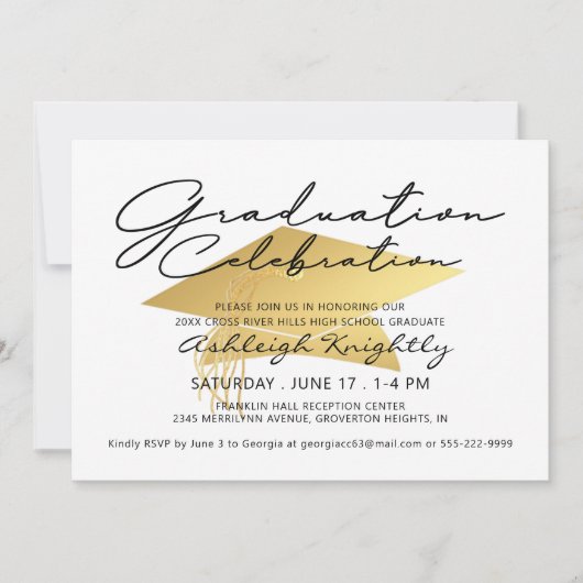 Afstuderen Elegant Black Gold Script Metallic Pet (Voorkant)