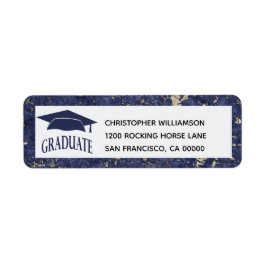 Afstuderen Elegant Blue White Marble Etiket