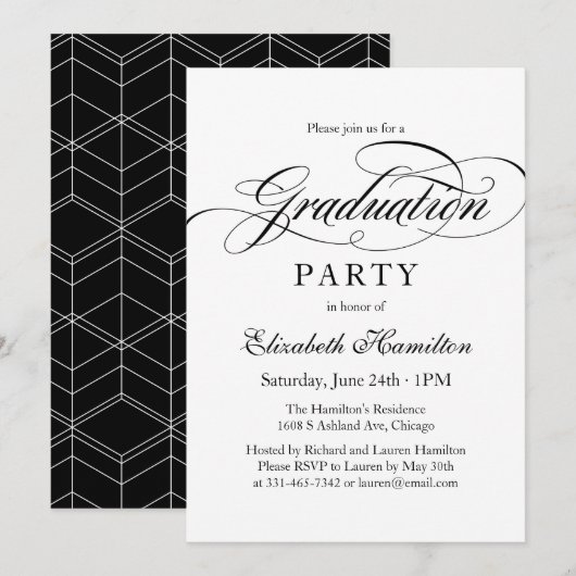 Afstuderen Elegant Calligraphy Graduation Party Kaart (Voorkant / Achterkant)
