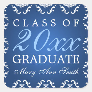 Afstuderen Elegant Damask Blauw Vierkante Sticker